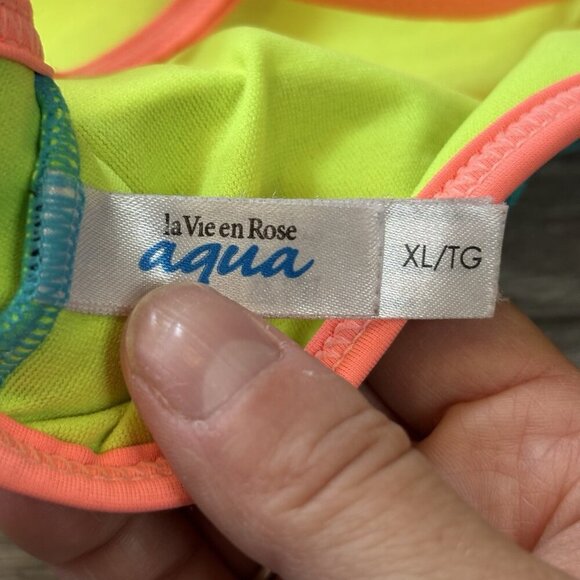 La Vie En Rose Aqua Women's Blue Pink Padded Bikini TOP ONLY Size XL - Picture 6 of 10